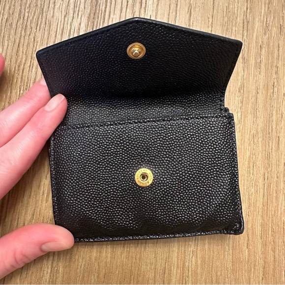 YSL Uptown Flap Card Case Wallet in Grain de Poudre Leather in Nero Black - Picture 3 of 8